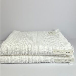 Bianca Bath Towels Luxurious White with Fringe Textured Portugal Set of 2 NEW